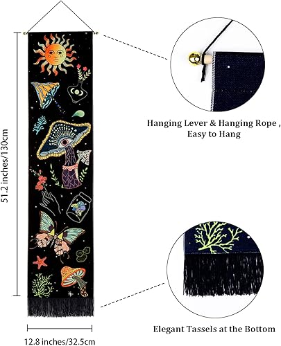 Miniatura 5 de Racunbula Tapiz de hongos, sol, luna, mariposa, mariposa, galaxia, estrellas, hippie, abstracto, para colgar en la pared para dormitorio