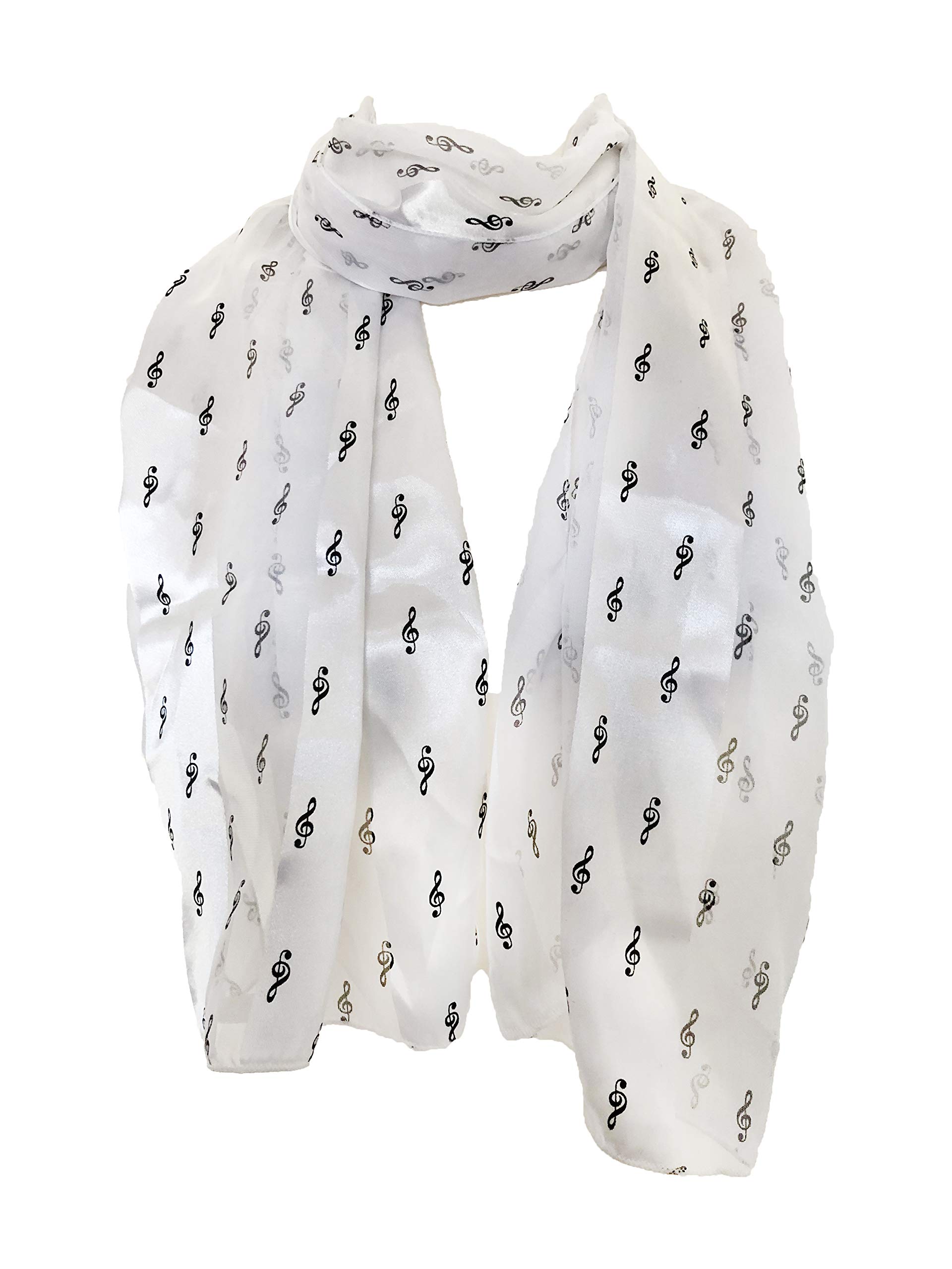 Pamper Yourself Now Musical Notes and treble clef thin scarf. Great present/gift for music lovers, Lovely music scarf for choirs and musical groups. (white)