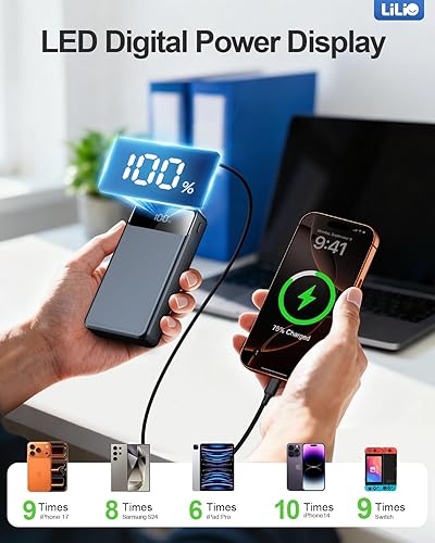 Miniatura 5 de LILIO Cargador portátil, batería compacta con cable USB, para viajes y camping