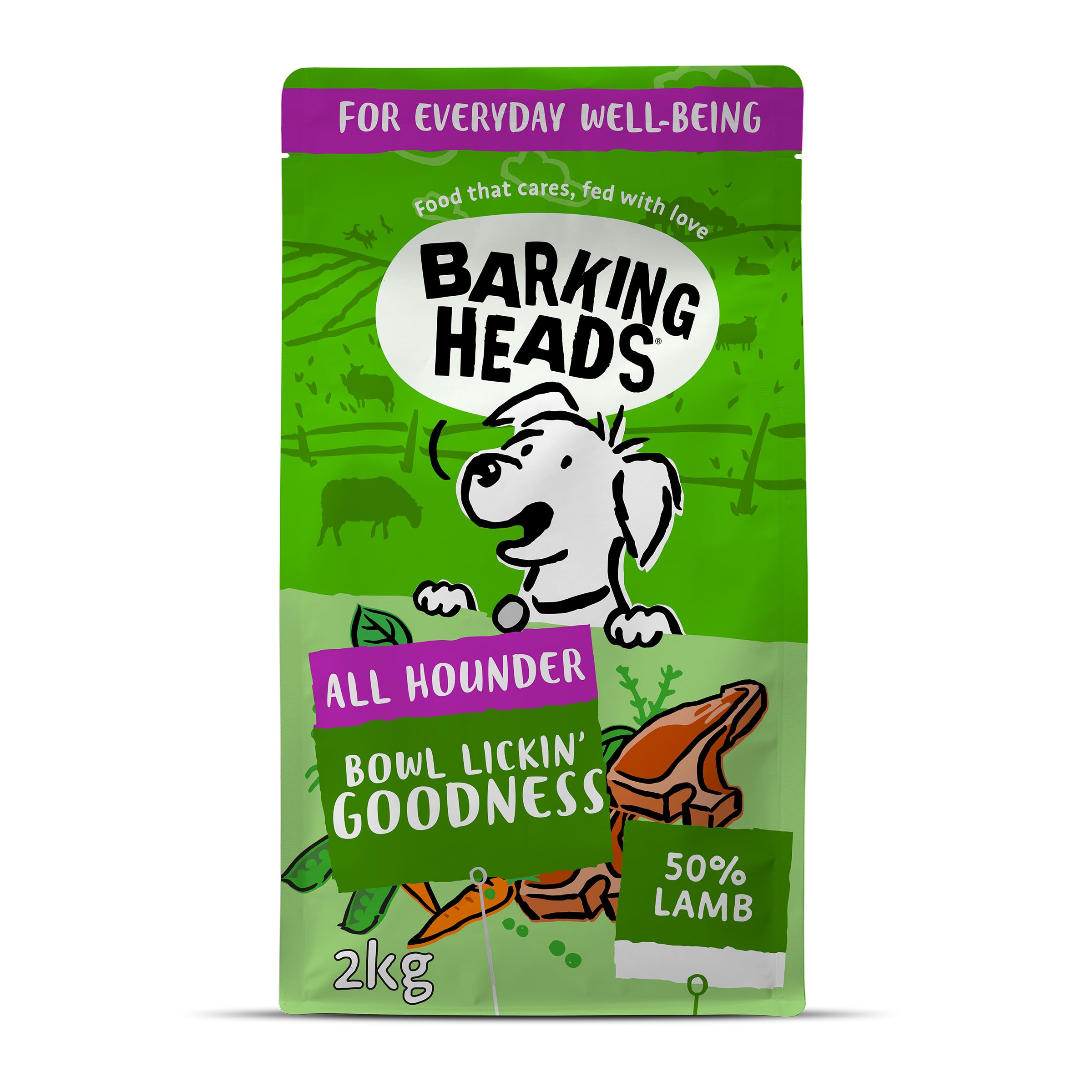 Barking Heads Complete Dry Dog Food 2kg - Adult All Hounder Bowl Lickin' Goodness Lamb - Natural Everyday Immunity & Vitality - Vet Approved
