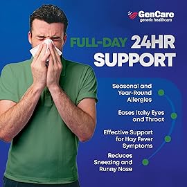 GenCare - Cetirizine HCL 10 mg (300 Caplets) - 24 Hour Allergy Relief Pills - Non Drowsy Generic OTC Allergy Medication - Antihistamine Medicine for Sneezing, Runny Nose & Itchy Eyes - Generic Zyrtc