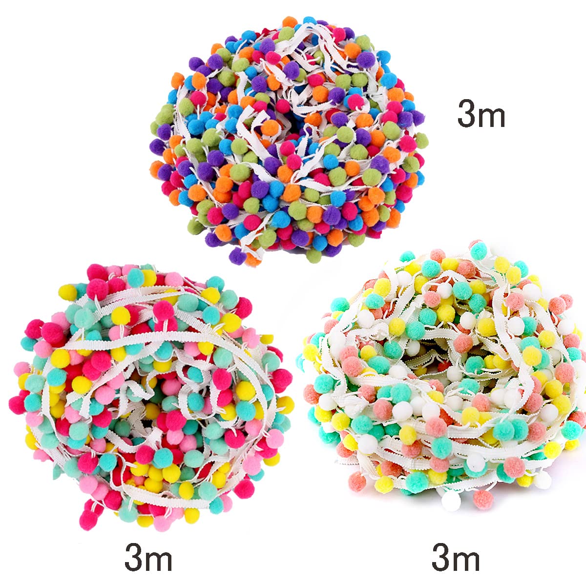 NEWUEBEL Mini Pom Poms Trim Ribbon White Pom Pom Ball Fringe Trim Tassel Sewing Trim...