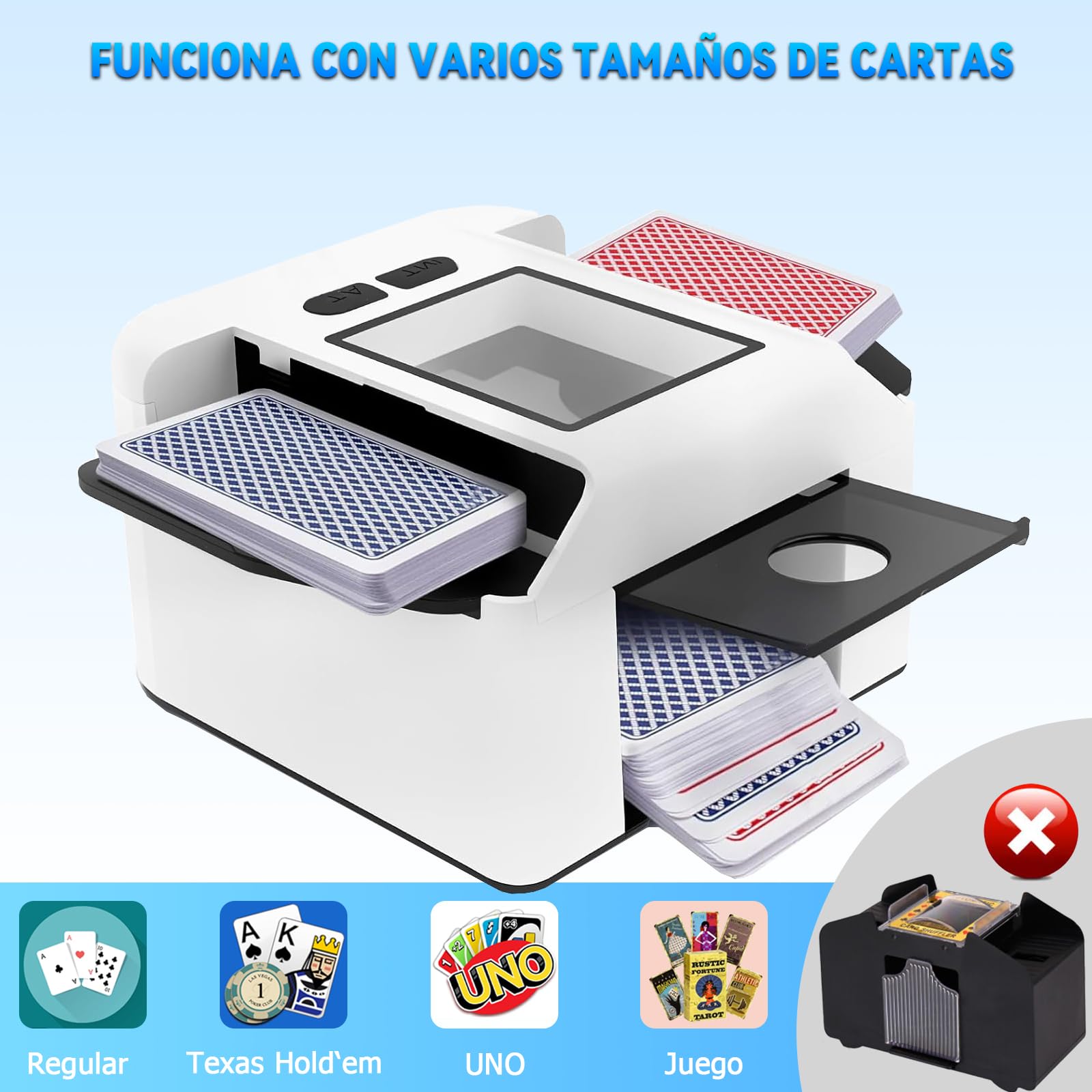 Mezclador automático de cartas eléctrico, 2000 mAh, mezcladora de cartas para UNO, juego de cartas de póquer, Skip BO, Phase10 para celebraciones familiares y viajes (blanco-1)