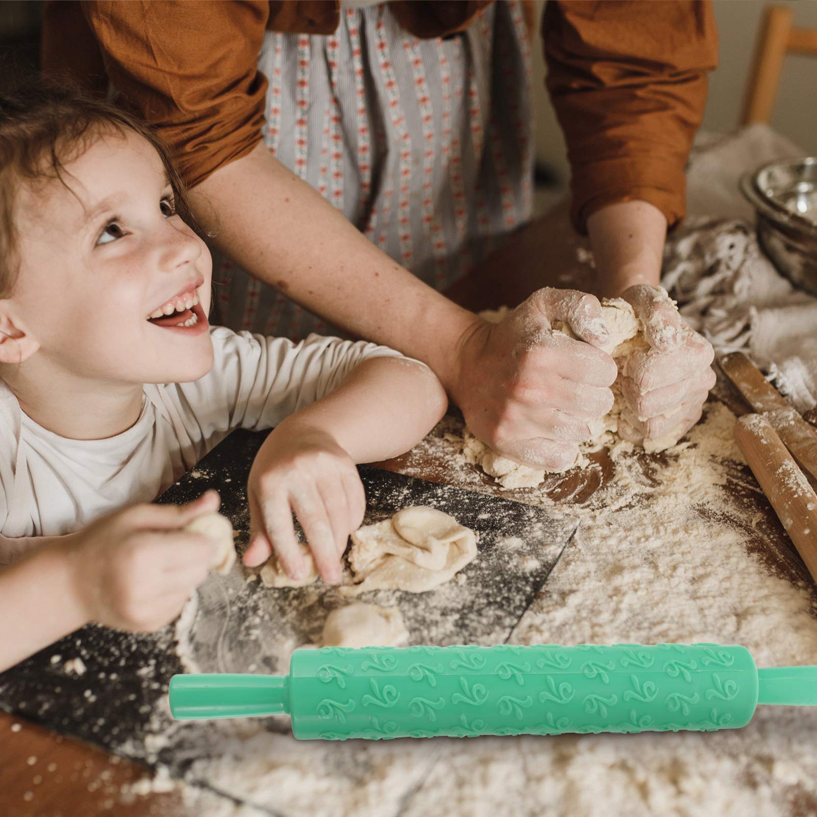 Juego de 4 Rodillos de Amasar Relieve de Plástico para Hacer Galletas y Pasta, Material Plástico de Grado Alimenticio, para Hornear y Utensilios de Repostería en Fiestas Infantiles