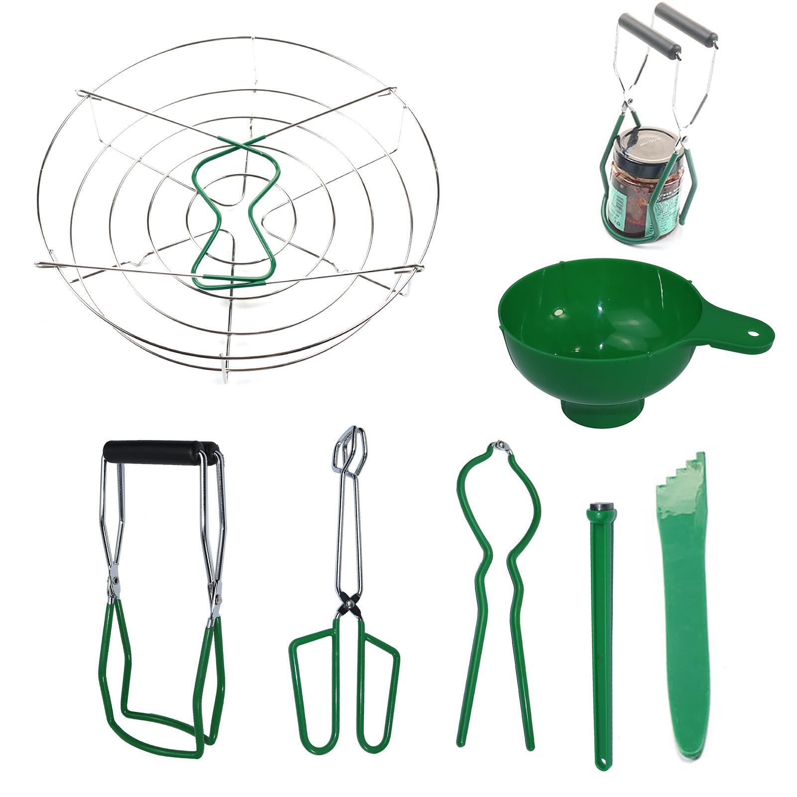 Home Kit di strumenti per l'inscatolamento, pinze per sollevare barattoli di vetro, set di inscatolamento in acciaio inox, imbuto per riempimento e apribottiglie per una facile apertura dei coperchi
