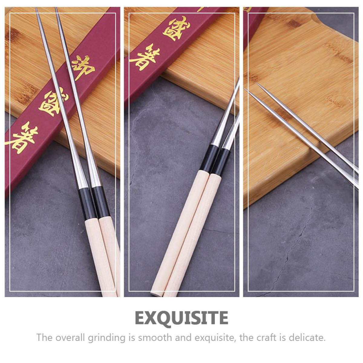 Toyvian Palillos Reutilizables de Acero Inoxidable y Madera para Sushi, Fáciles de Sostener y Llevar, Ideales para Uso Doméstico Restaurante Japonés,