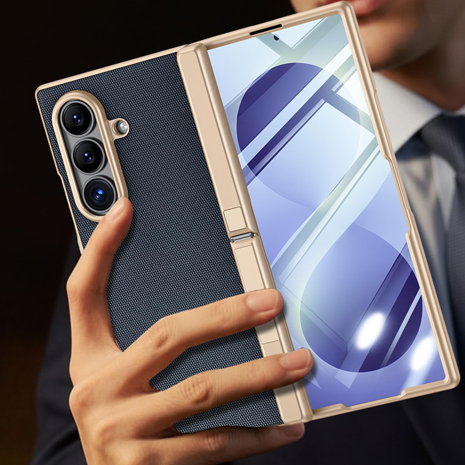 Galvanik Scharnier Lederhülle Für Samsung Galaxy Z Fold 8 Ultra | Mini Ständer Luxus Handyhüllen Rundum Bildschirmschutz Kratzfest Stoßfest Abdeckung
