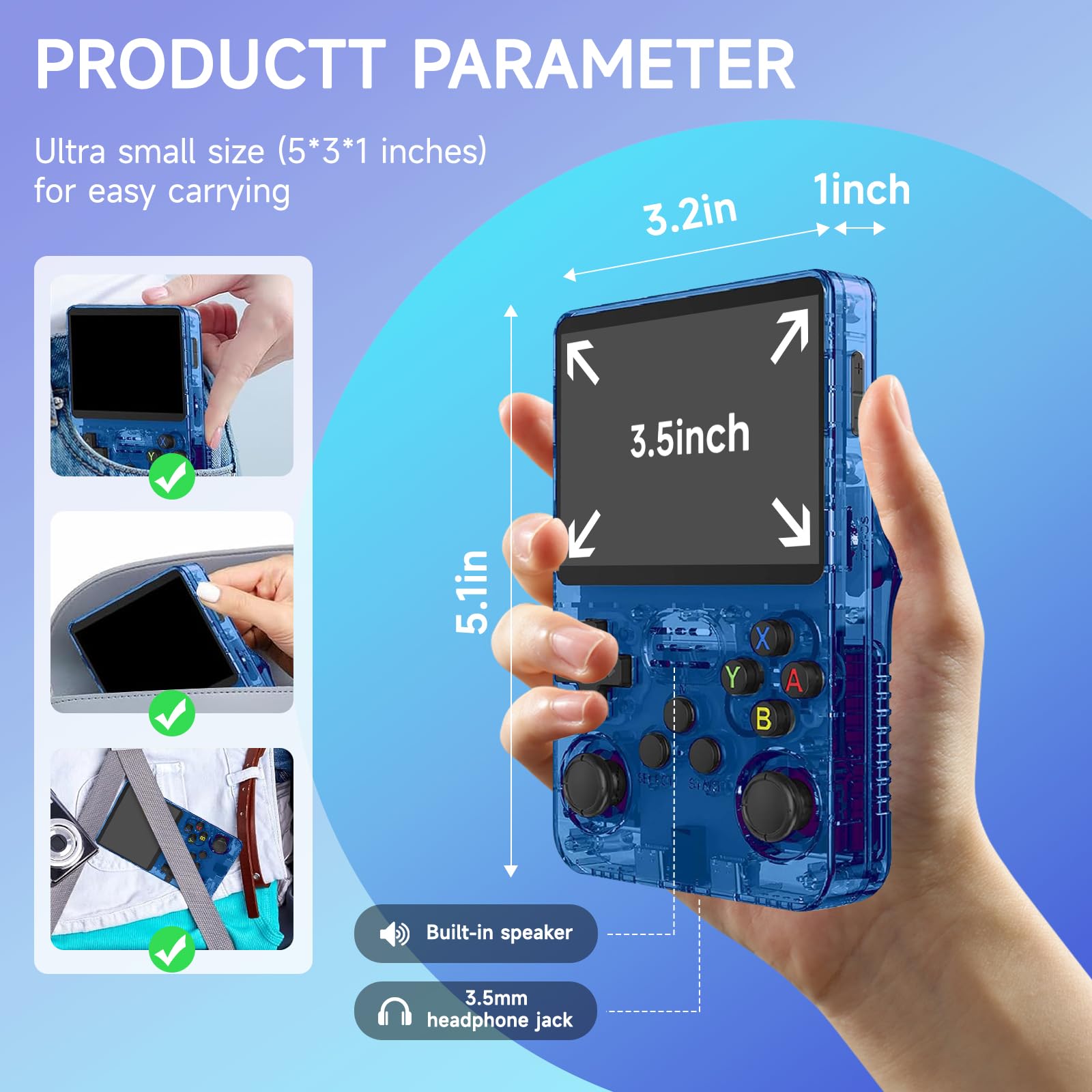 R36S Retro Handheld Games Console, 20,000+ Classic Games Portable Pocket Video Player with 3.5 Inch HD Screen, 64G TF Card - Image 2