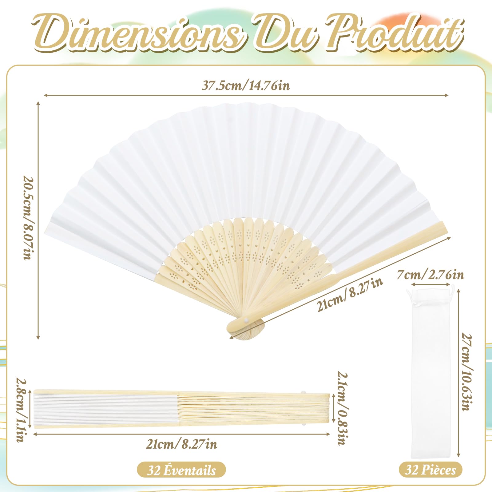 32 Pièces Éventail Mariage Papier, Éventail Blanc Mariage Eventail Pliable, Eventail en Bois, Eventail Papier Blanc pour les Mariages, les Fêtes et la Décoration Artisanale