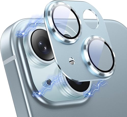 Vista 13 de Korecase Protector de lente de cámara para iPhone 15/iPhone 15 Plus, protección contra caídas, resistente a los arañazos, cubierta de cámara de Negro