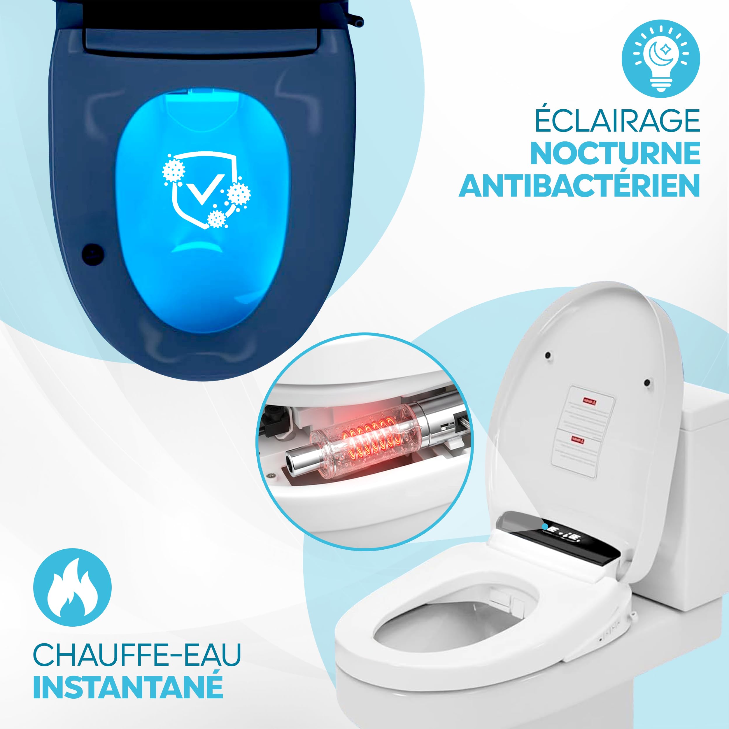 Marque Française I Siège Toilette Japonaise Intégral I Abattant WC Electrique I Séchant & Lavant avec cuvette Innovante et Chauffante - Télécommande en Français I Confort & Élégance