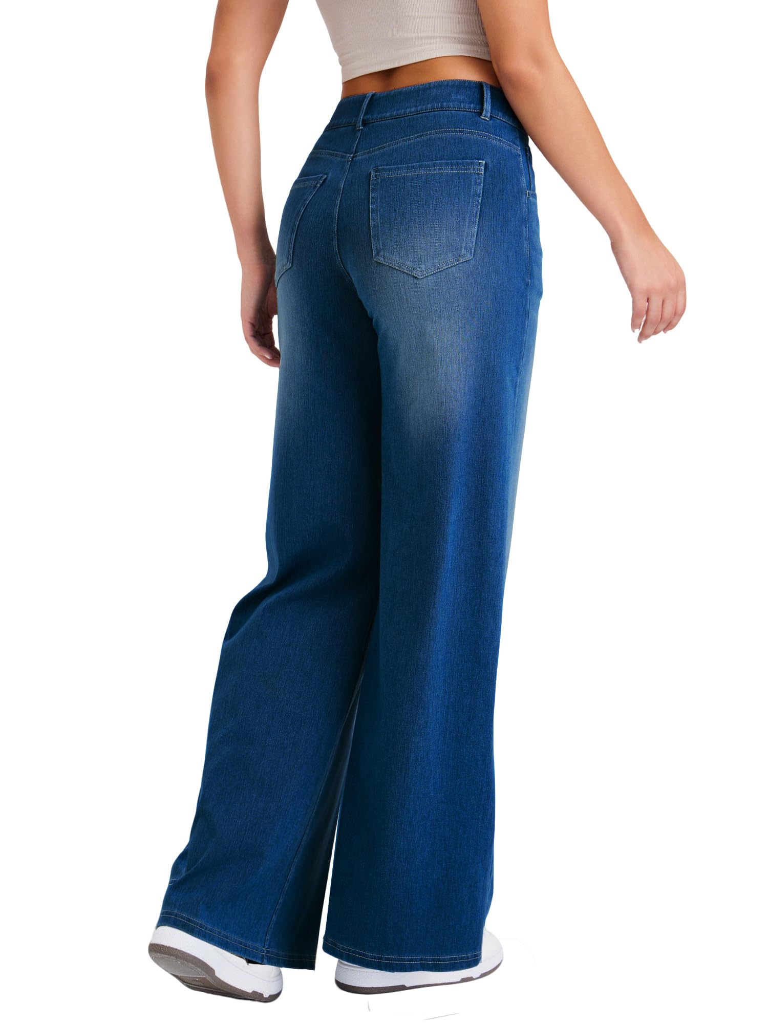 LaiEr Damen Jeans mit Weite Bein mit klassischem Knopf und Reißverschlussfront Design,Geradem Schnitt,Lockerer Passform,Hochelastische Denimhose,Geeignet für Freizeit,Yoga und Fitness