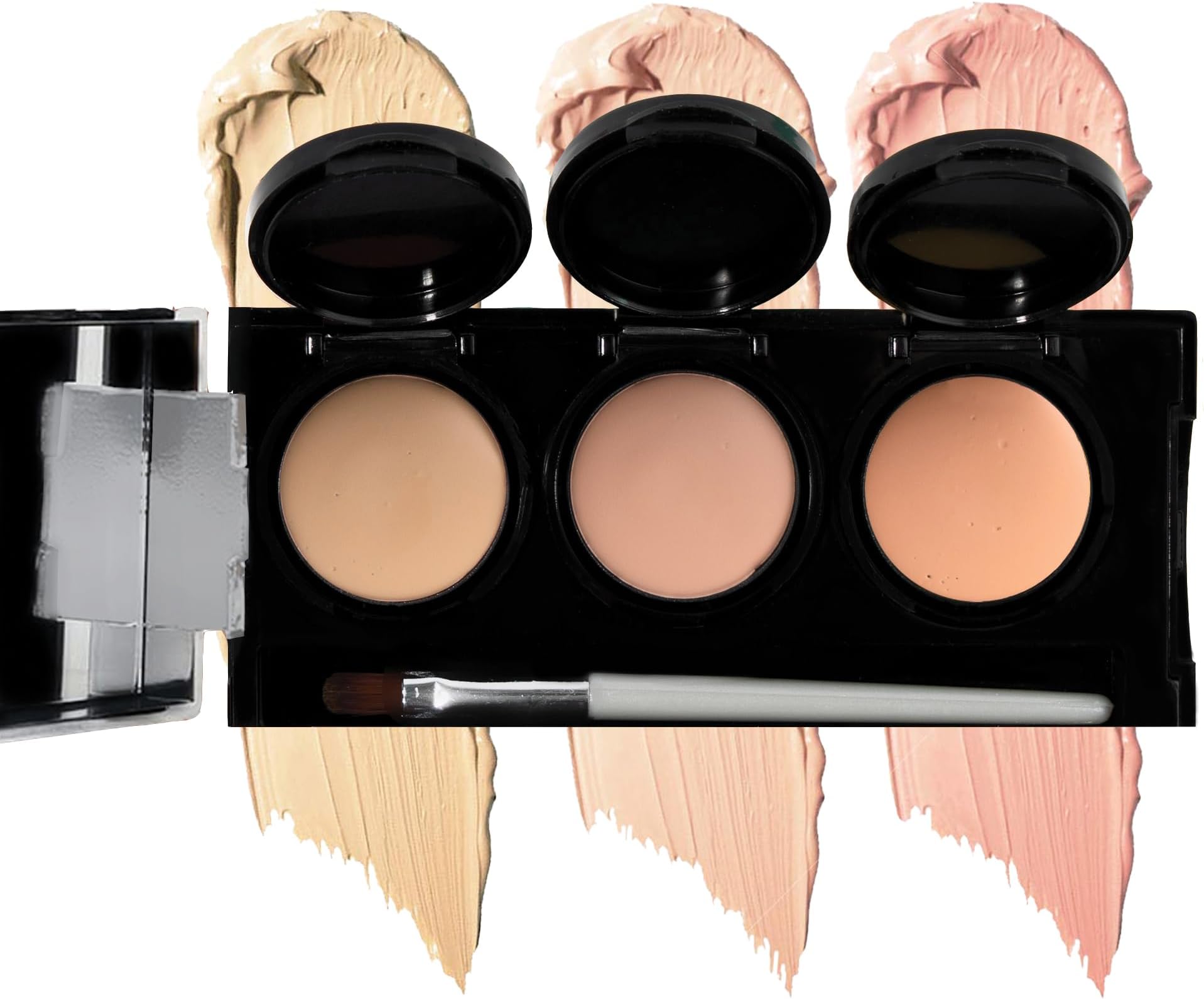 Full Coverage Concealer Palette, Waterproof Concealer Cream, 3 Colors + Brush, by
