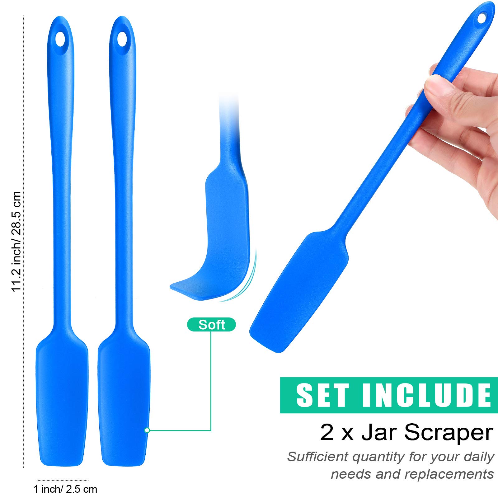 Long Handle Silicone Jar Spatula Kitchen Scraper Spatula Non-Stick Rubber Silicone Scraper for Jars, Smoothies, Blenders Cooking Baking Stirring Mixing(Blue,2 Pieces)