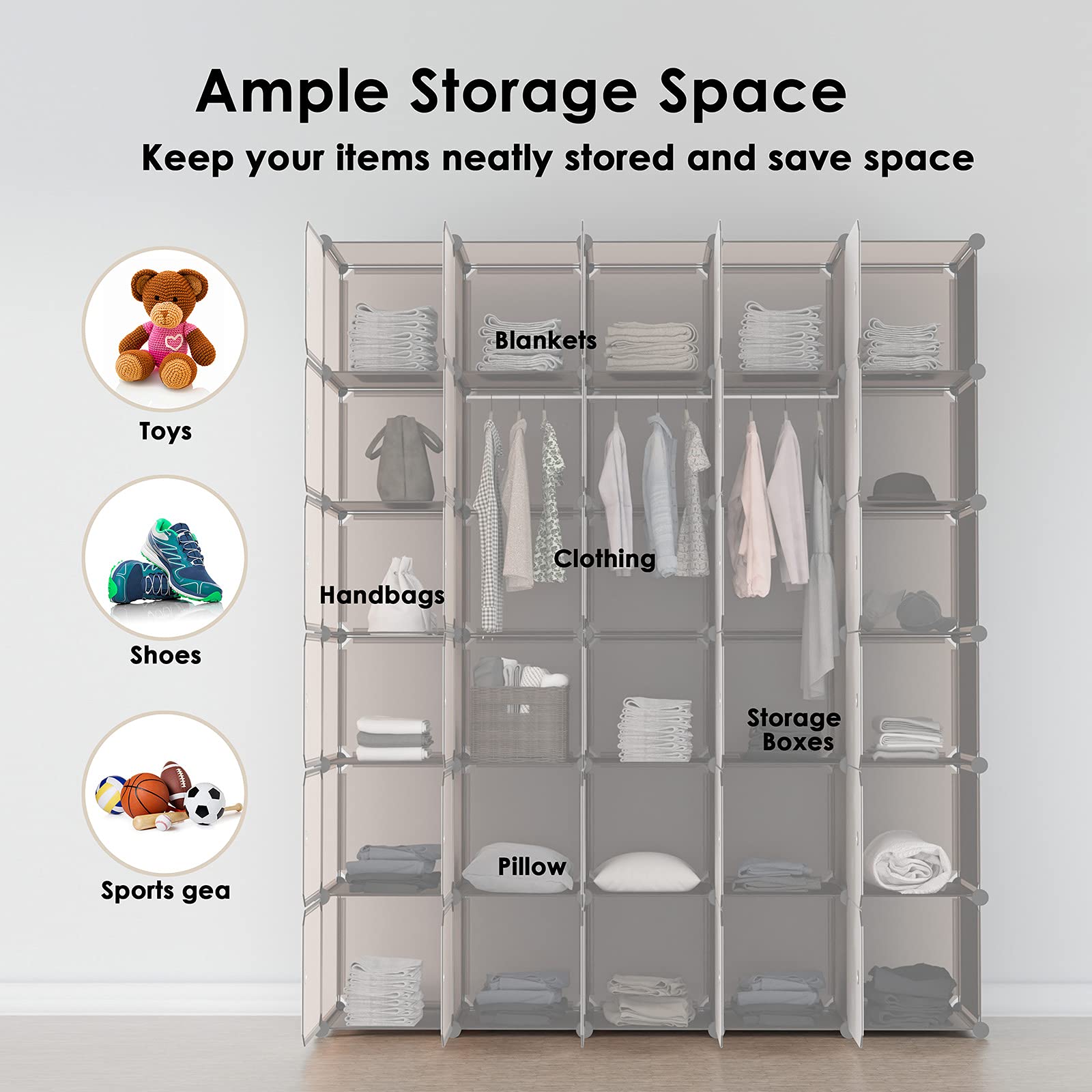 Cube Storage Organizer 30Cube Storage Cubes Portable Wardrobe Cube Shelves with Doors