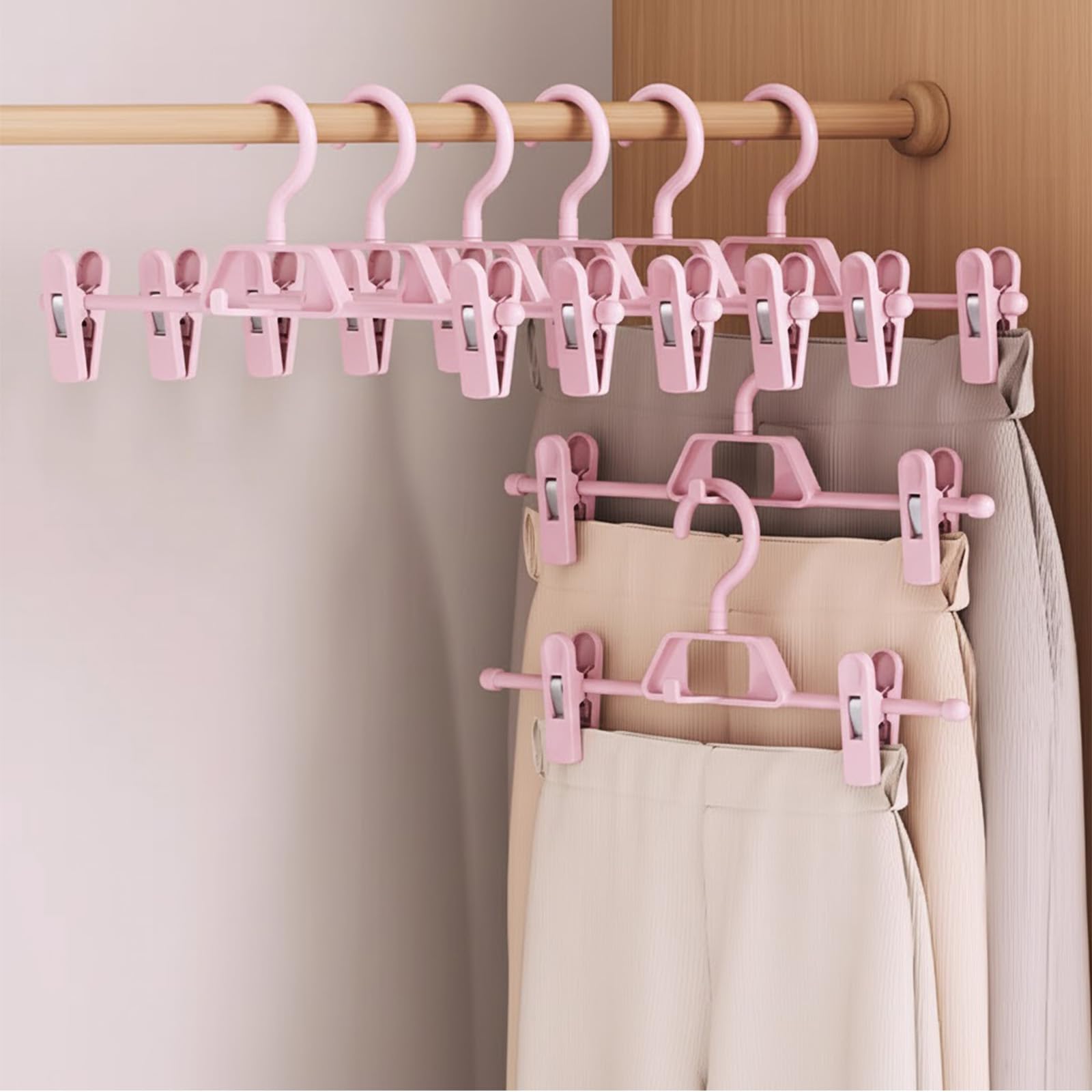 Confezione da 30 grucce in plastica per pantaloni POZEAN con clip antiscivolo impilabile per gonne, pantaloncini, jeans, vestiti per bambini, cappotti, salvaspazio, sottili e multiuso (rosa)