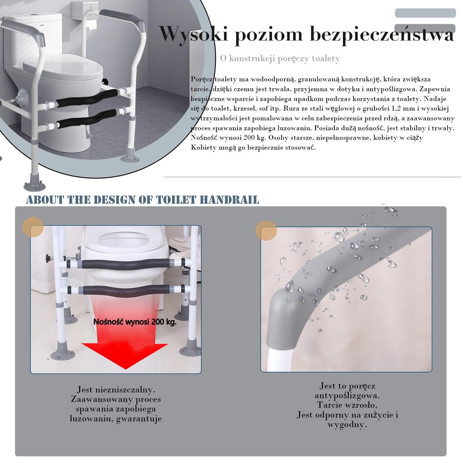 Uchwyt do toalety, stelaż bezpieczeństwa do toalety, Wspornik toaletowy z regulacją wysokości, nadaje się do różnych toalet, łatwy montaż, pomoc w pielęgnacji