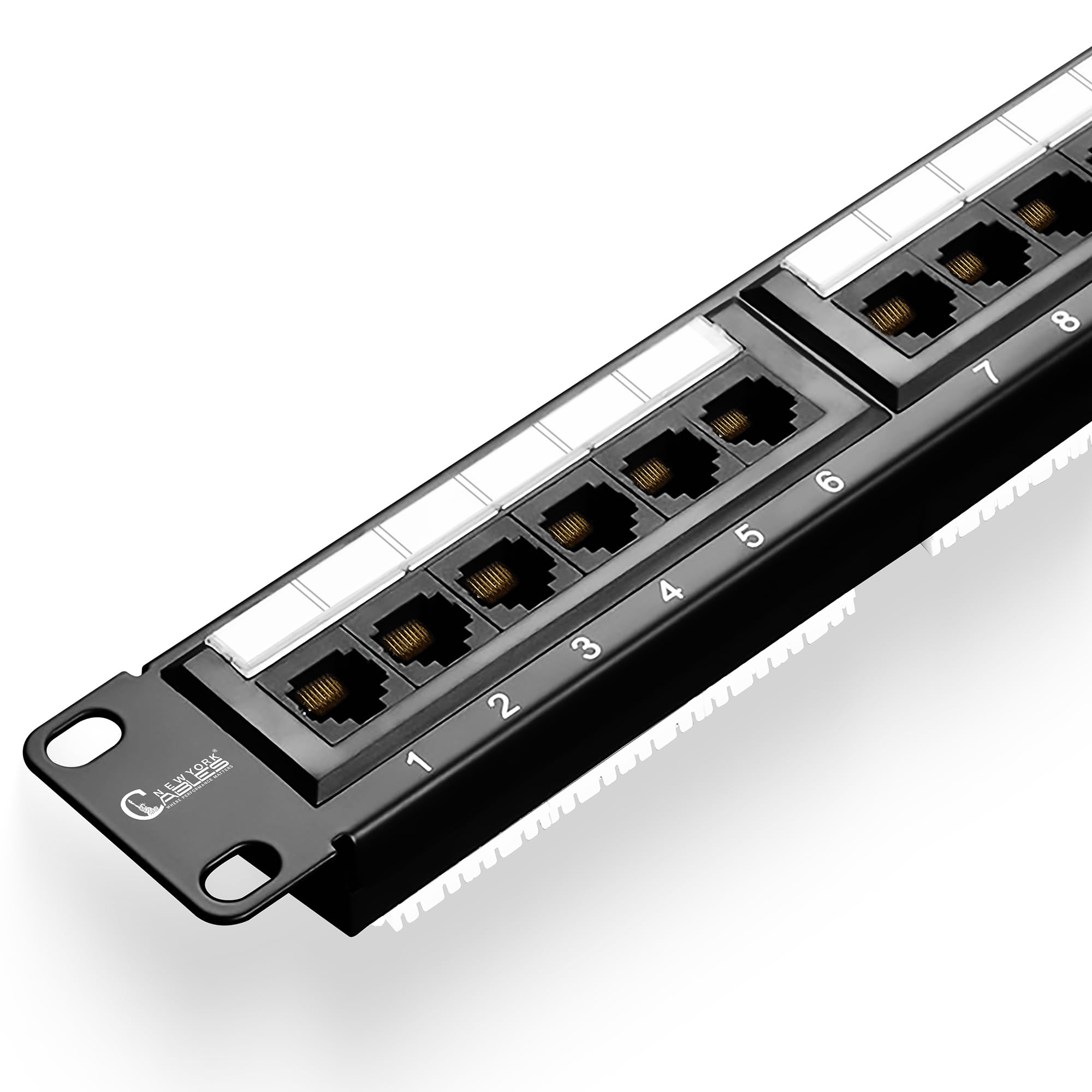 NewYorkCables 24 Port Cat6A Patchpanel mit Rückstange, Kabelbinder und Schrauben | 1U Rackmount oder Wandhalterung Ethernet Punch Panel | 19 Zoll horizontal | (RJ45 Netzwerk Patchpanel)