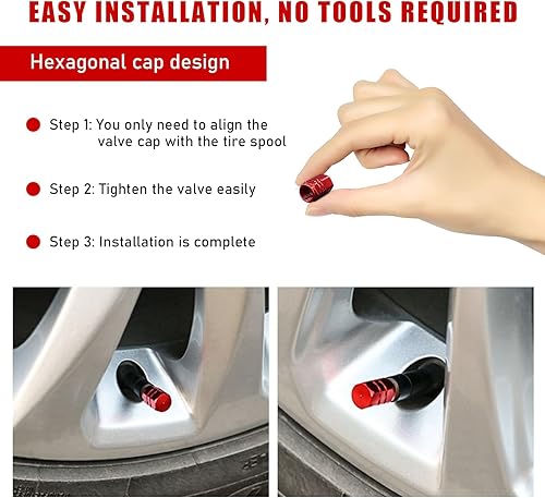 Miniatura 5 de Ziciner 12 tapas para válvulas de neumáticos de automóvil, cubiertas de vástago de válvula de rueda de aleación de aluminio con anillo de goma,