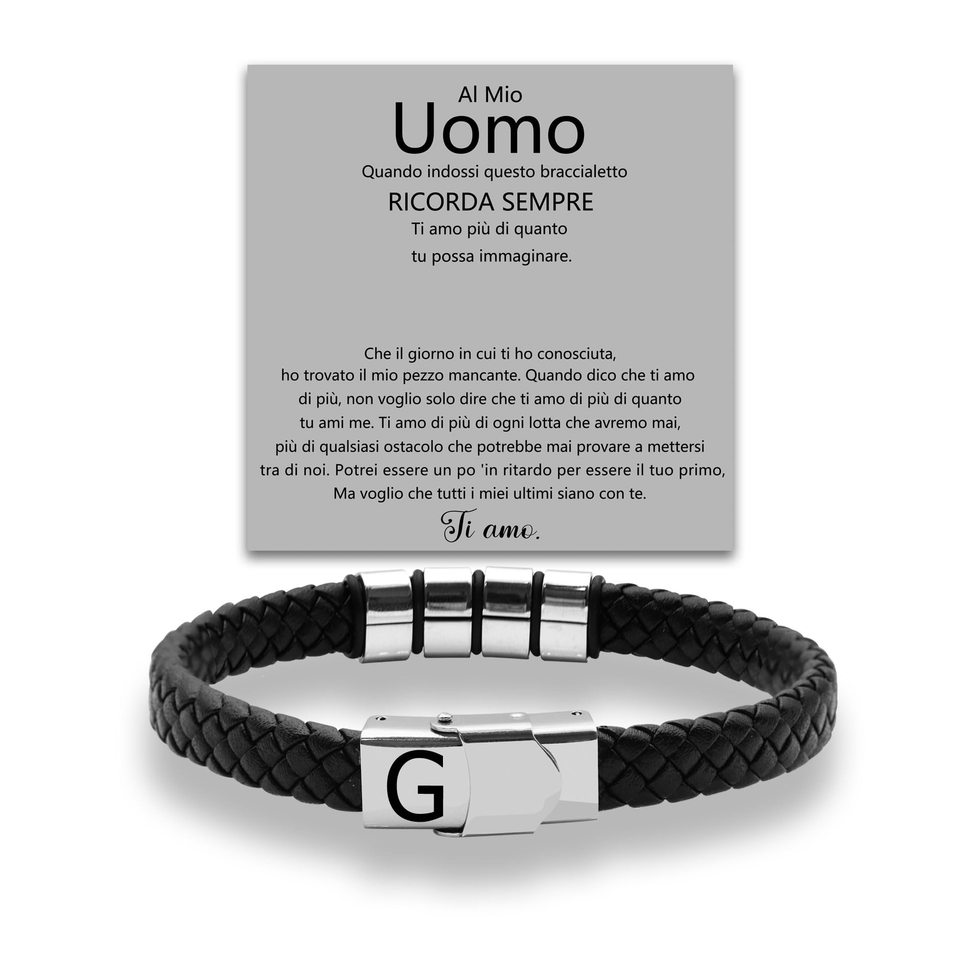 SAMINO Cuoio Nero 26 Bracciale Iniziale Per Il Mio Uomo Acciaio Inossidabile A-Z Lettera Charm Bracciale Intrecciato Per I Regali A Lui