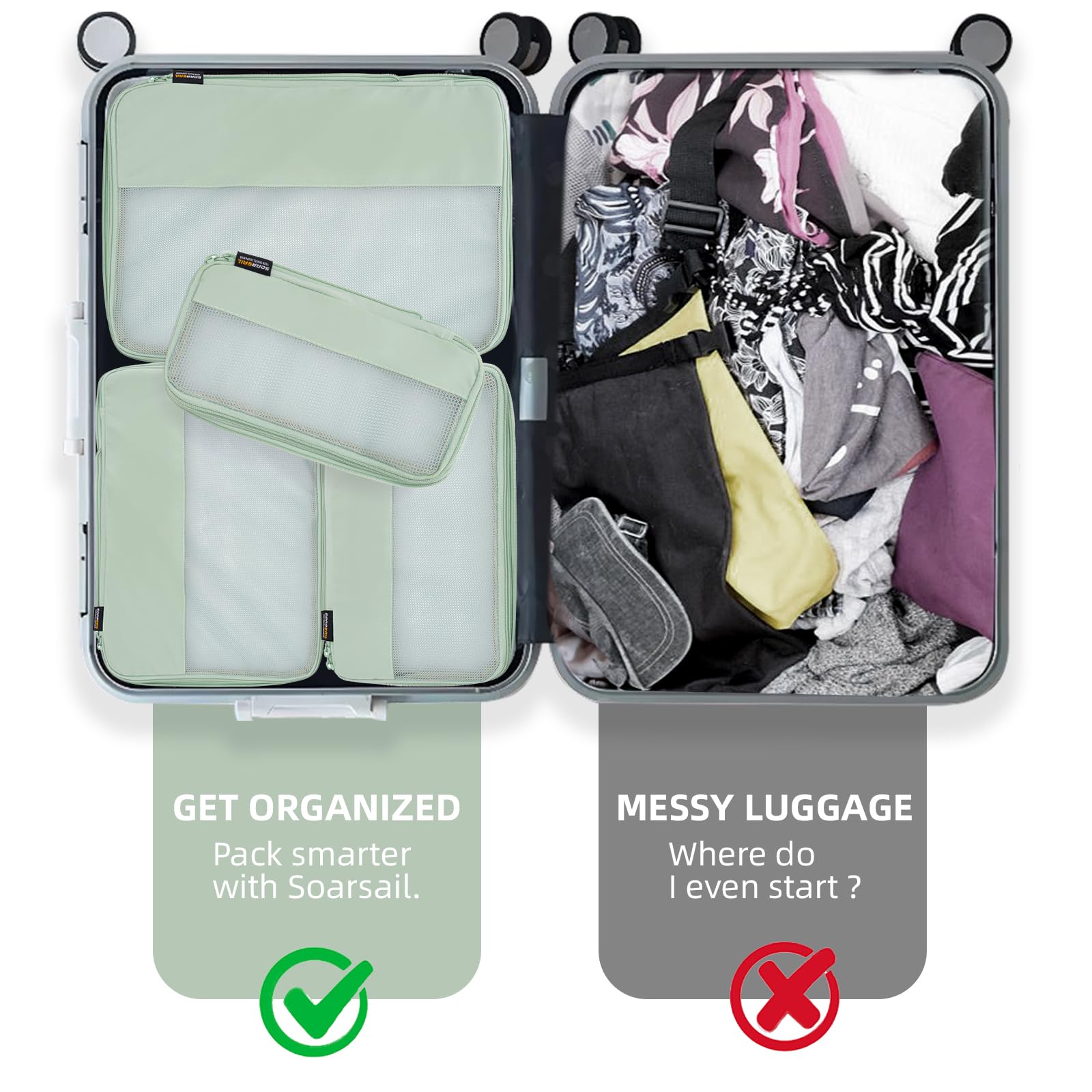 Paquete de 4 cubos de embalaje de compresión para maletas y mochilas, organizadores de embalaje ligeros de viaje, bolsas de equipaje que ahorran espacio (verde claro)