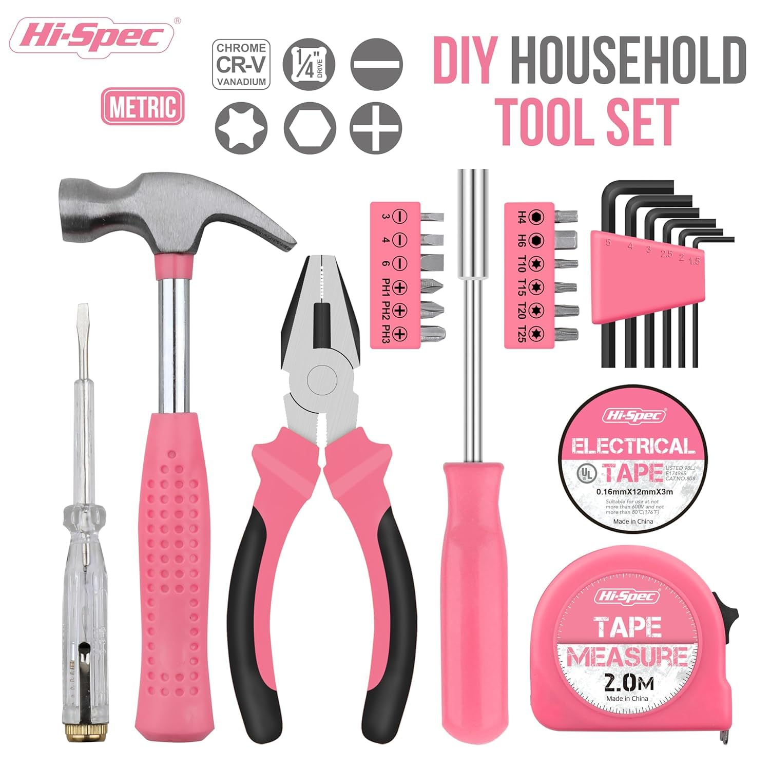 DotCom 24-Piece Household Tools Kit Essential Home Repair Set with Plastic Toolbox Ideal for College Students, Home Use & More