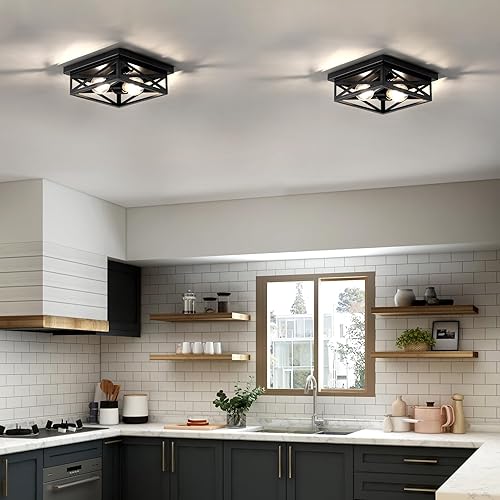 Miniatura 7 de Paquete de 2 lámparas de techo de montaje empotrado vintage de granja, 2 luces para pasillo de cocina, lámparas industriales de granja para