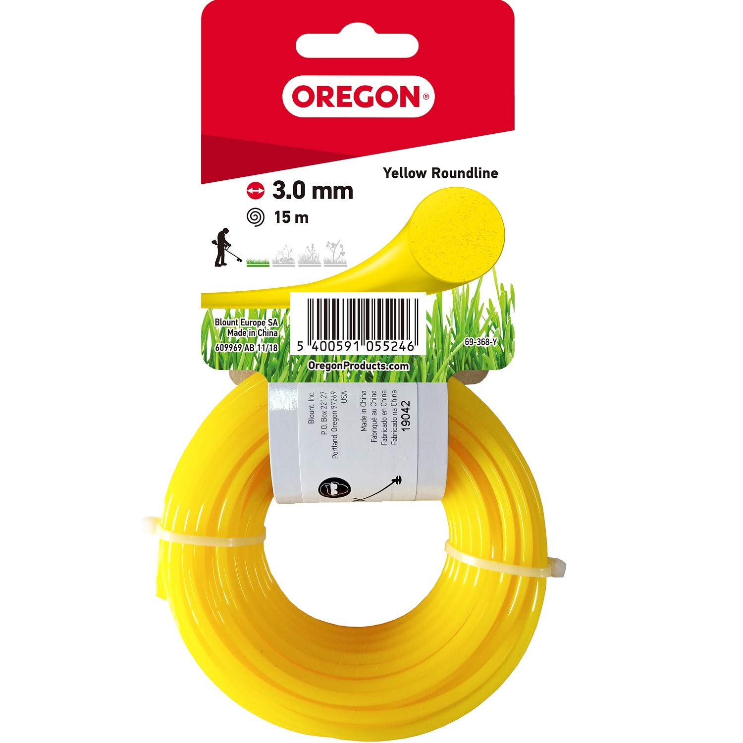 Oregon 69-368-Y Hilo Redondo para desbrozadoras (3,0 mm x 15 m), Color Amarillo, 3.0mm x 15m