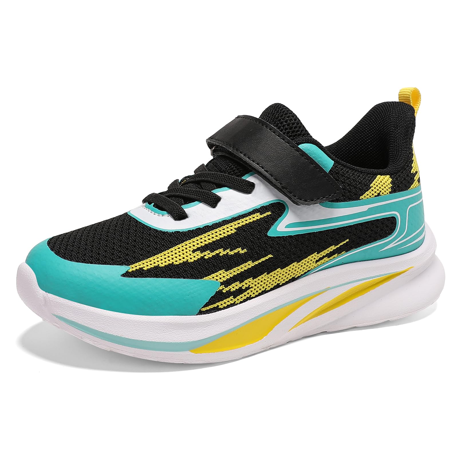 Basket Enfant Garcon Fille Sneakers Running Chaussure Enfant Garçon Respirant Chaussures de Marche Noir Jaune 37EU