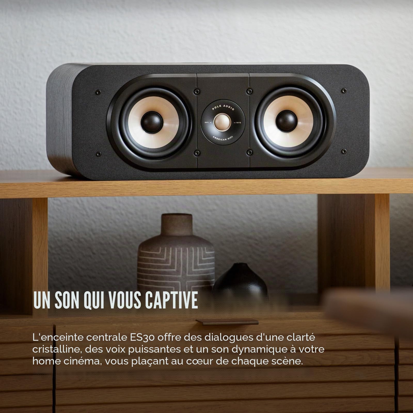 Polk Audio Signature Elite ES30 Enceinte Centrale Hi-Res, Compatible Dolby Atmos/DTS:X - Noir