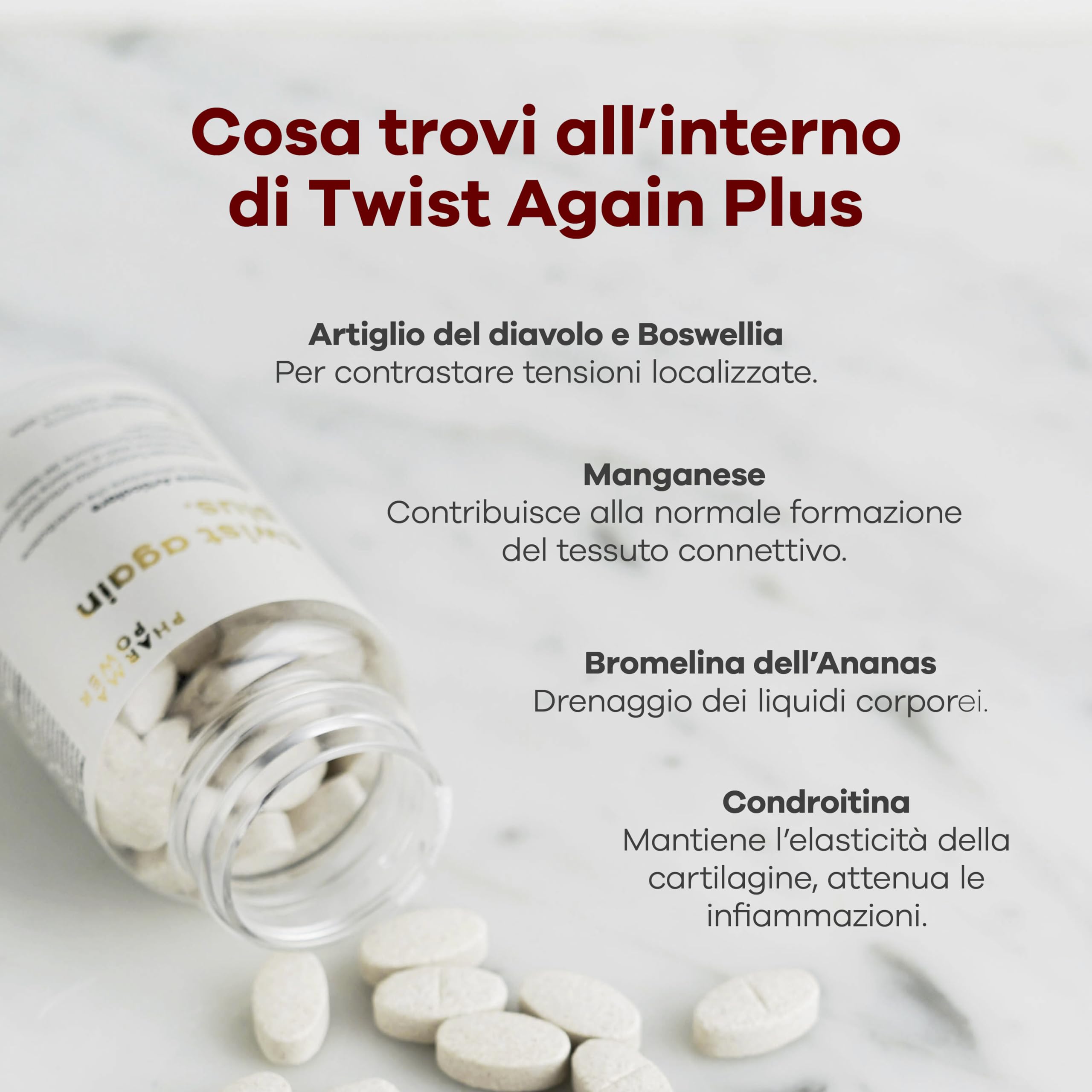 PharmaPower Twist Again Plus Integratore Articolazioni, Utile per Dolori Articolari, Muscolari, Elasticità Cartilagini e Funzionalità Ossa, Senza Glutine e Senza Lattosio, 60 Compresse