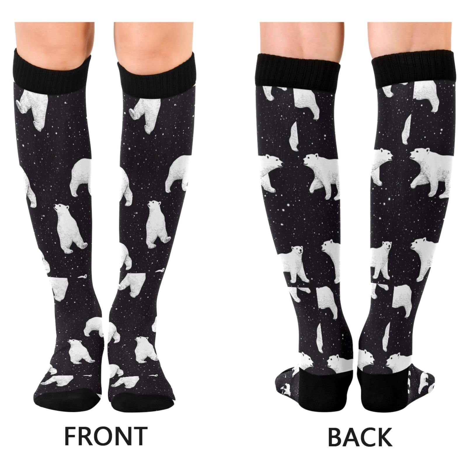 Jucciaco Black Polar Bear Cute Two Pairs Fun Socks Warm Soft Compression Socks Wear Resisting Easy To Stretch Running Socks