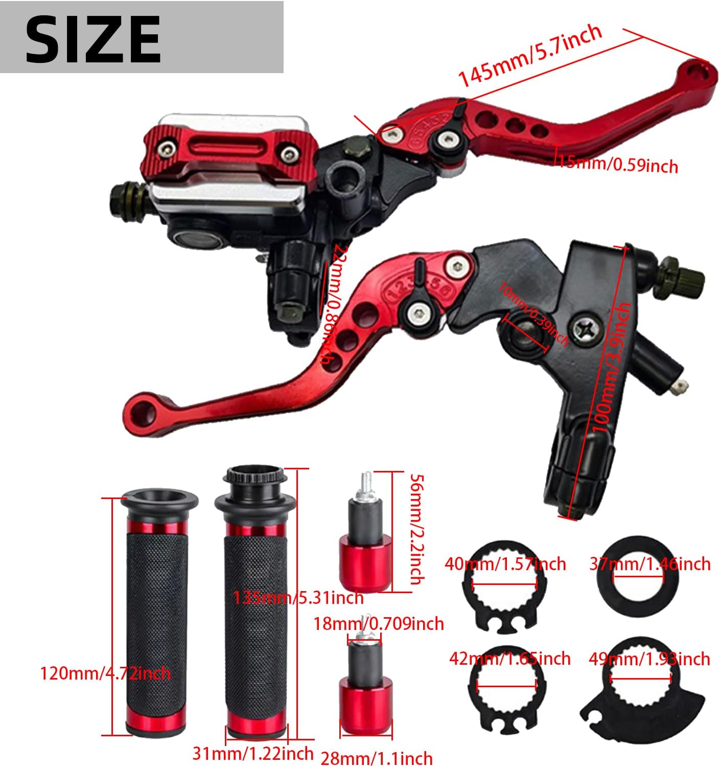 Universal Motorcycle 7/8" 22mm Handlebar Brake Master Cylinder Clutch Lever CNC Left and Right,Hand Grips Handlebar Ends Set Compatible with Harley Honda Kawasaki Suzuki Yamaha(RED Set)