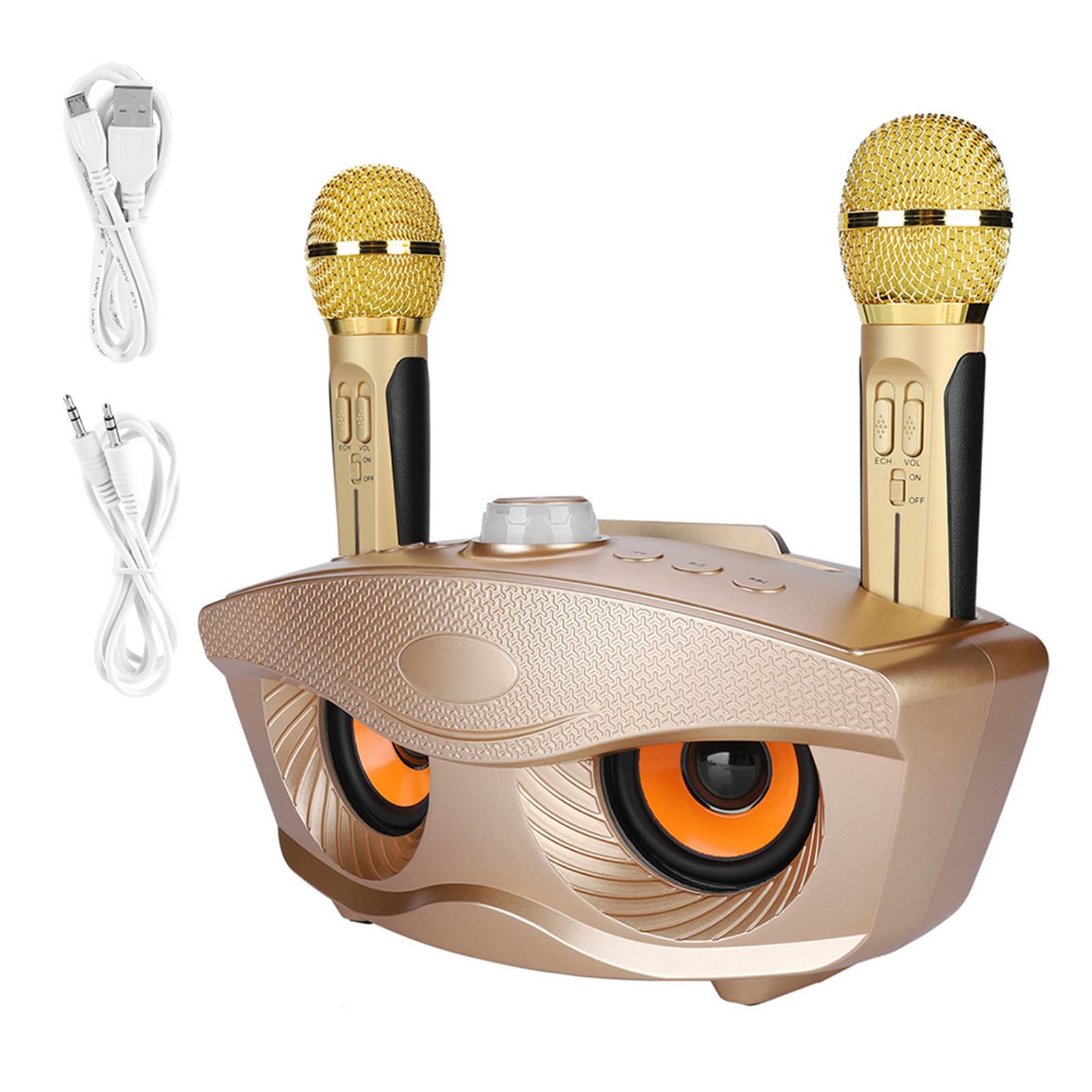 Karaoke Machine, VBESTLIFE Portable Wireless Bluetooth Family KTV Amplificador Vocal Altavoz Player Set con 2 micrófonos Soporte para AUX, USB, Tarjeta TF y Disco U para Fiesta en casa (Dorado)
