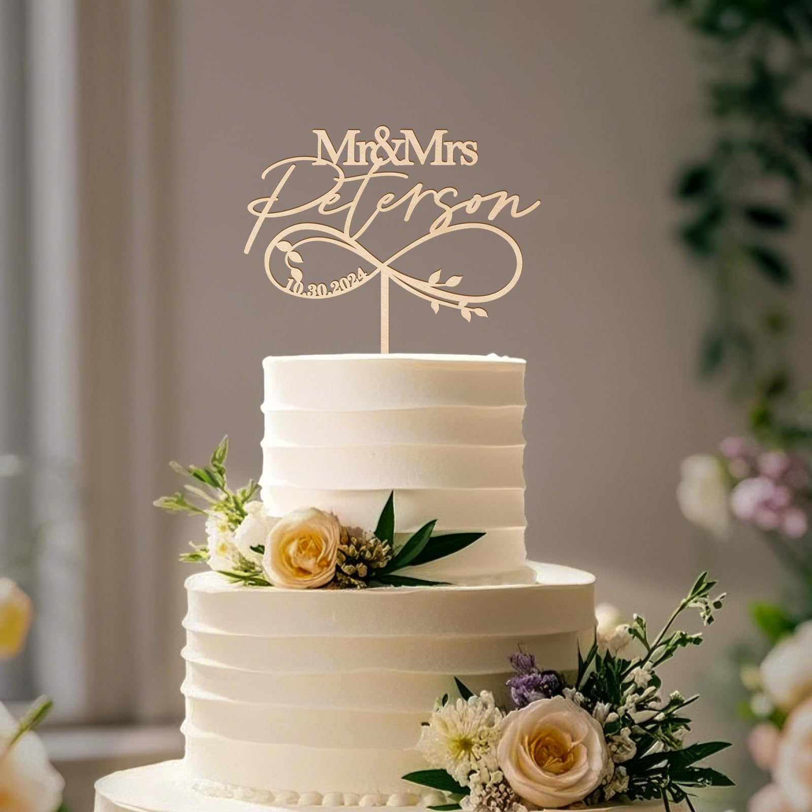 Party to Be Mr & Mrs Wedding Cake Topper Personalized Bride & Groom's Last Name and Date Customized Wedding Anniversary Cake Decoration Leaves