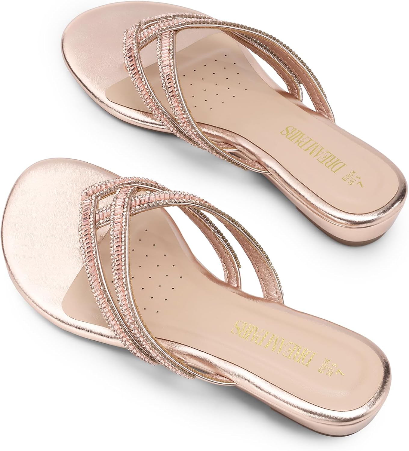 DREAM PAIRS Women's Fashion Rhinestones Design Slides Sandals Dress Daily Flat Sandals for Summer - Image 4