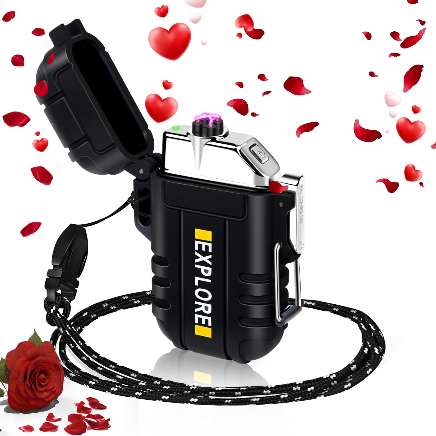 Valentines Gifts for Him Boyfriend: Electric Lighter Rechargeable USB, Electronic Plasma Arc Lighter Windproof and Waterproof for Camping, Hiking, Outdoor, Survival, Tactical, EDC Gear