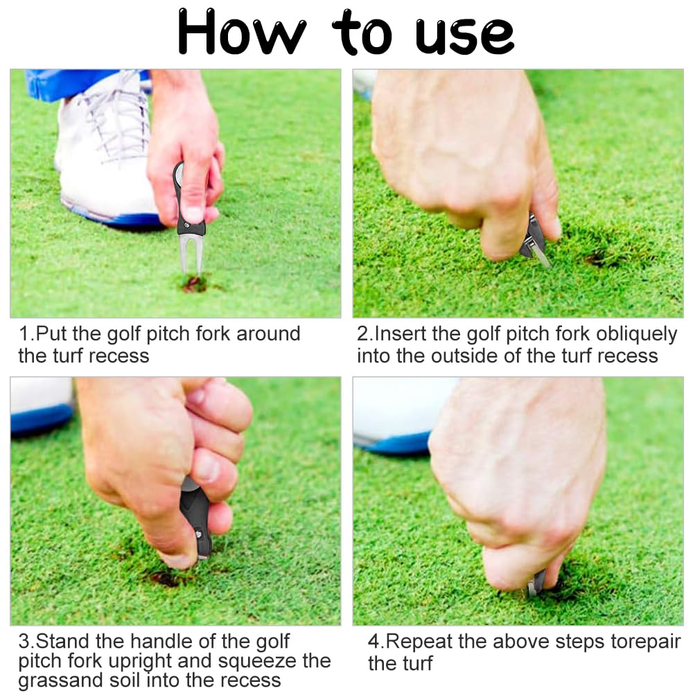 Herramienta de reparación de divot de golf, horquilla de lanzamiento de golf de acero inoxidable con botón desplegable y marcador de bola magnético, herramienta de divot ligera y plegable, para