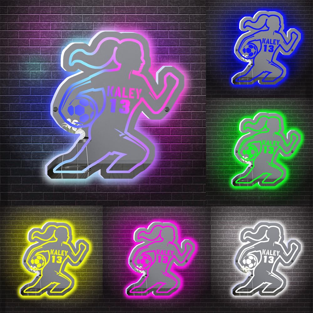 Ktfhvgy Customized Name Women's Soccer Acrylic Mirror Light, Women's Soccer Player Mirror neon Light Sports Decoration, Soccer Player Sports Lover Decoration (style-03) — image 1