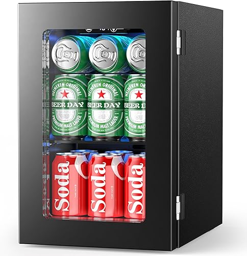 Miniatura 9 de Refrigerador para bebidas con capacidad para 68 latas, mini refrigerador con puerta de vidrio y control digital de temperatura para cerveza, Negro