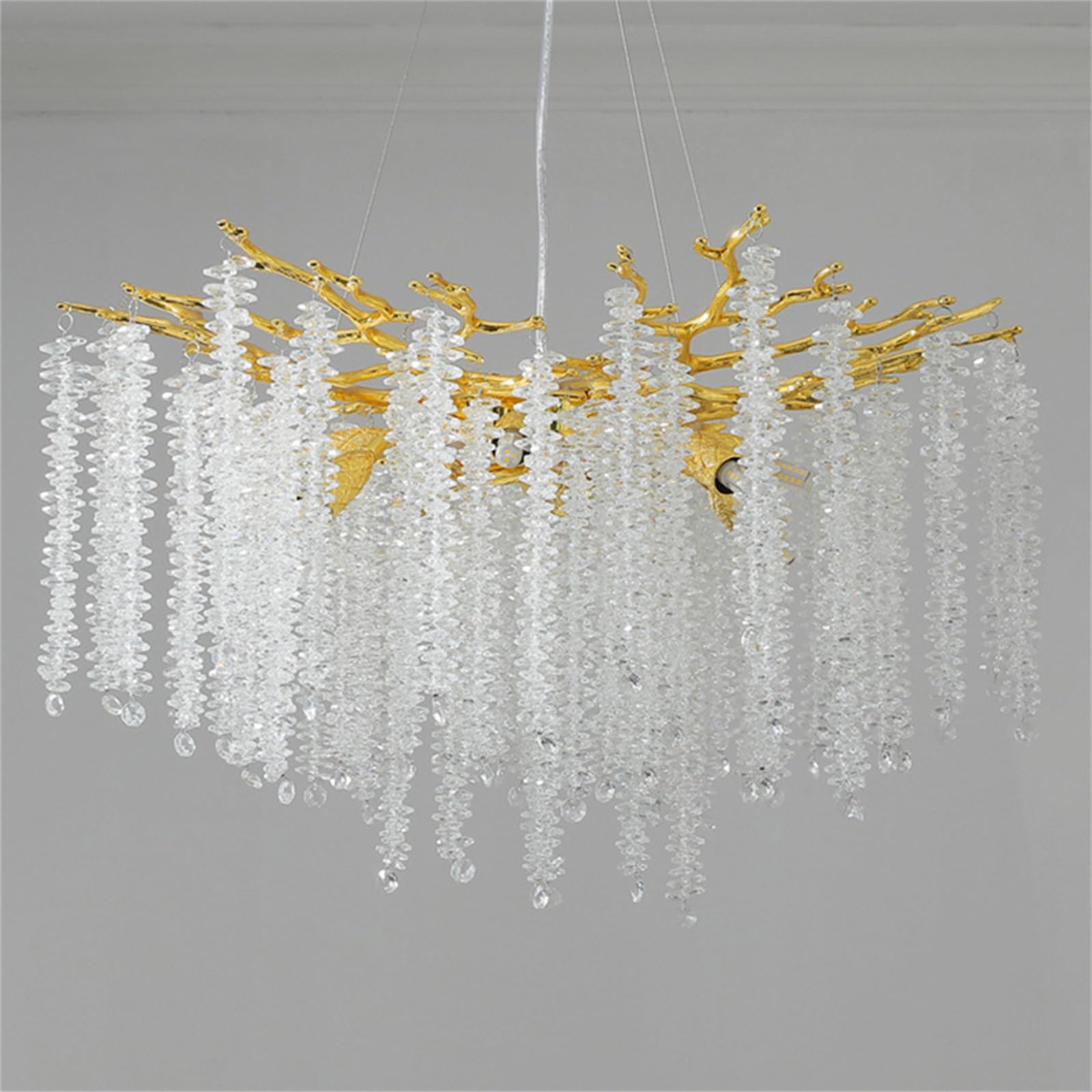 KXEcoLife Crystal Tree Branches Chandeliers Luxury Round Raindrop Pendant Light Fixture 8 Tassel Ceiling Hanging for Dining Room Bedroom Living Entryway 60Cm