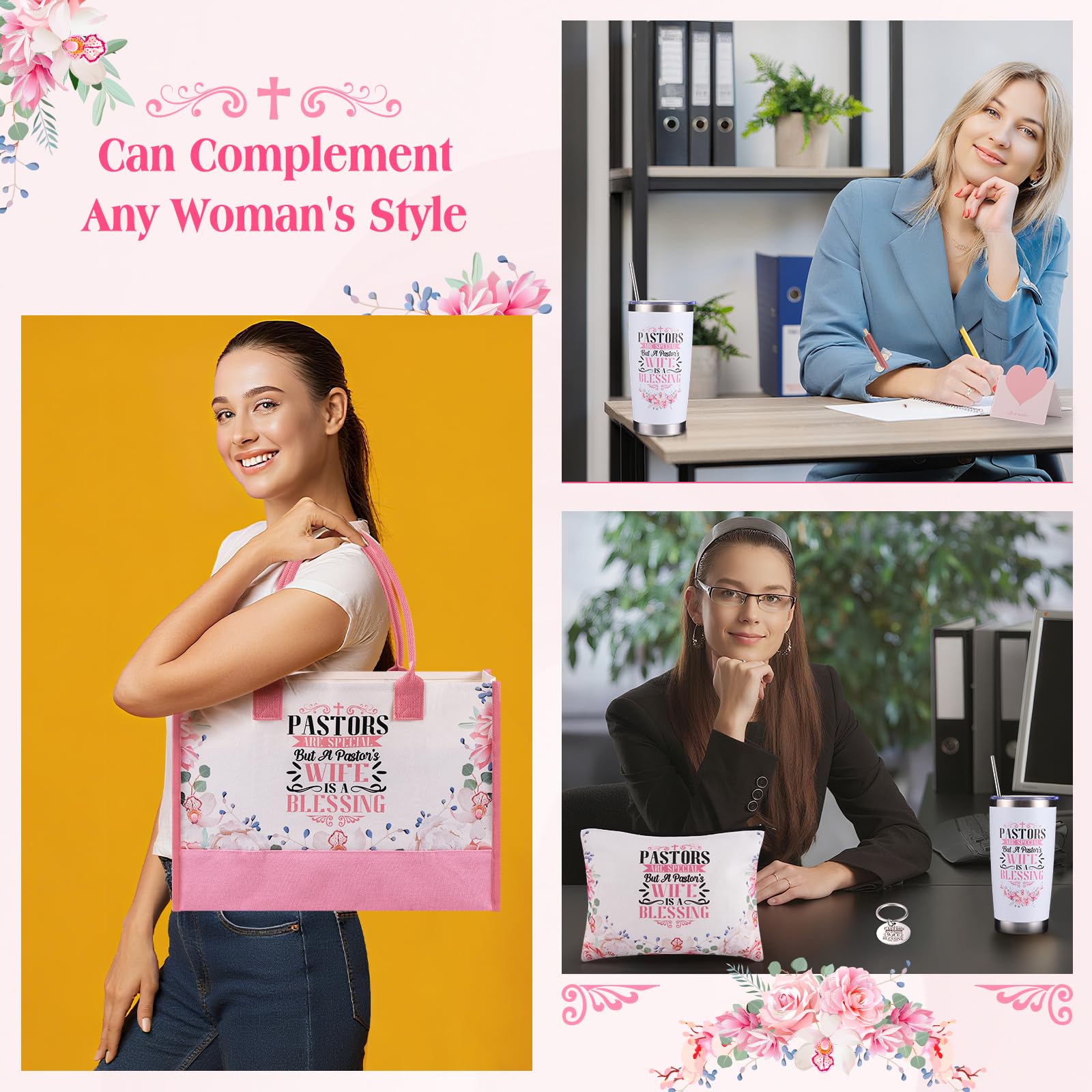 VAIPI Pastor Wife Appreciation Gifts for Women Faith, Inspirational Christian Gifts for Pastors Wife Religious Catholic Gift Basket with Insulated Tumblers Handbag Journal Pen Bookmark Keychain