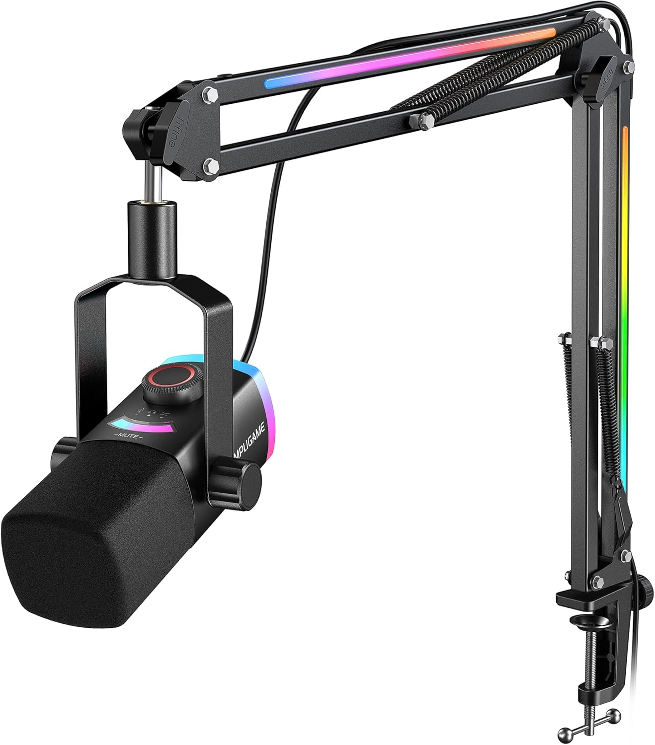 FIFINE Gaming Microphone Kit, XLR/USB Dynamic PC Microphone with Boom Arm for Podcast Recording, RGB Streaming Mic Set, Tap-to-Mute, Mix Control, Headphone Jack-AmpliGame AM8PROT FIFINE Gaming Microphone Kit, XLR/USB Dynamic PC Microphone with Boom Arm for Podcast Recording, RGB Streaming Mic Set, Tap-to-Mute, Mix Control, Headphone Jack-AmpliGame AM8PROT