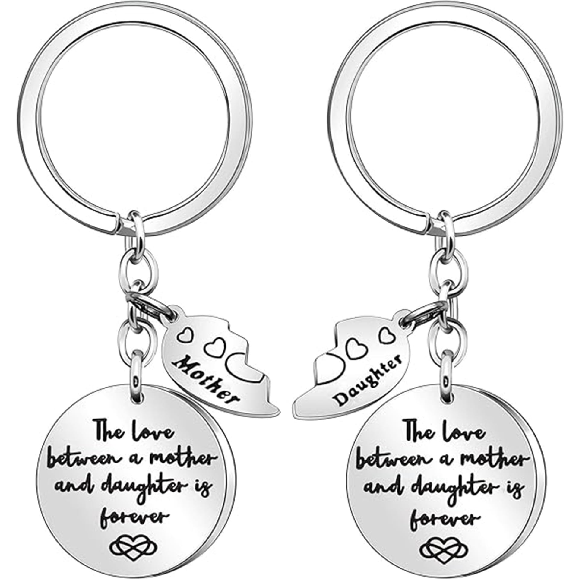 Tivleed Mother Daughter Keychain - Stainless Steel Heart Keyring Set - Matching Mother & Daughter Gifts - Birthday/Mother's Day Gift for Mom - Lightweight Sentimental Jewelry (Silver)