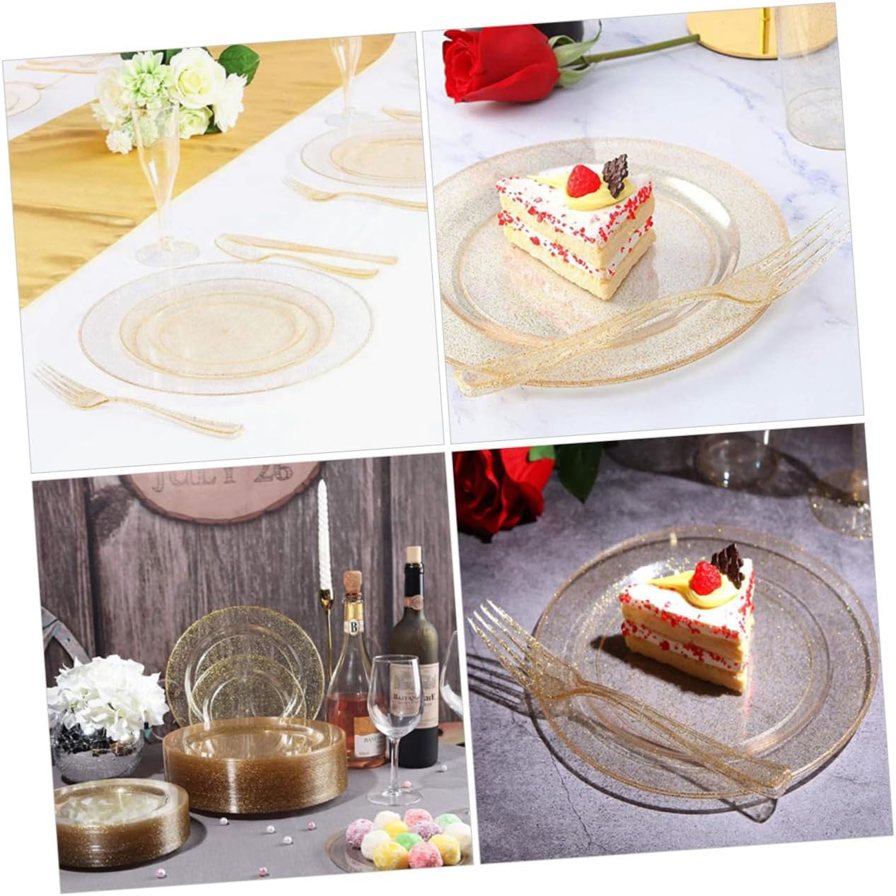 1set Disposable Glitter Party Plates Plastic Dessert Serving Plates Forks for Events Weddings and Celebrations for Appetizers and Desserts