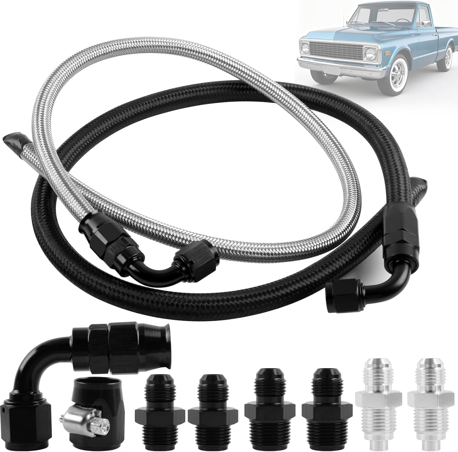 Universal 25Inch AN6 Power Steering Hose Kit Compatible for Chevy C10 LS Swap Connects GM Type 2 Power Steering Pump