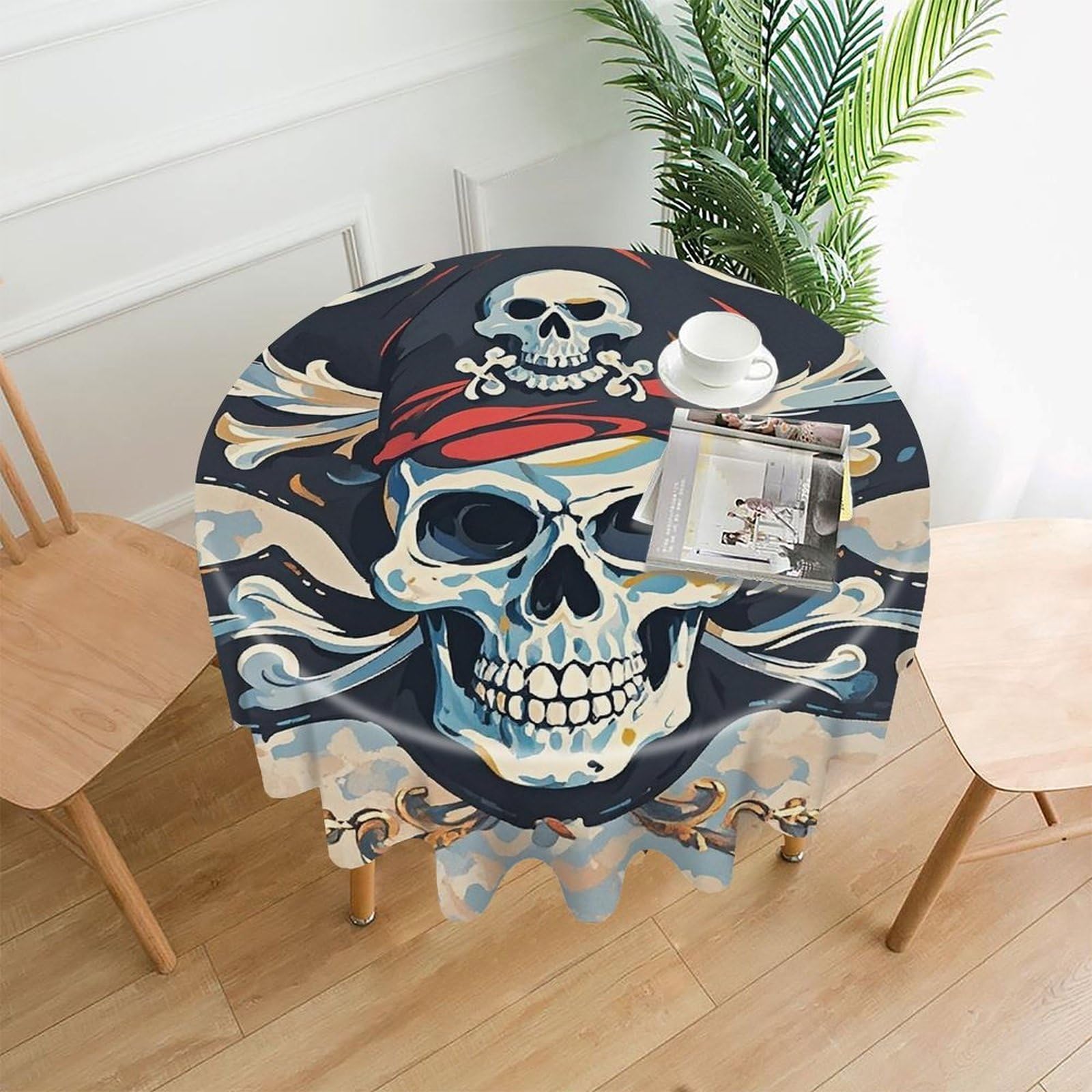 LZQPOEAS Pirate Flag Skull Tablecloth Decorative Round Table Cloth Wrinkle Resistant Round Tablecloth Washable Circle Table Cover for Kitchen Dining Party Wedding Camping 60 Inch