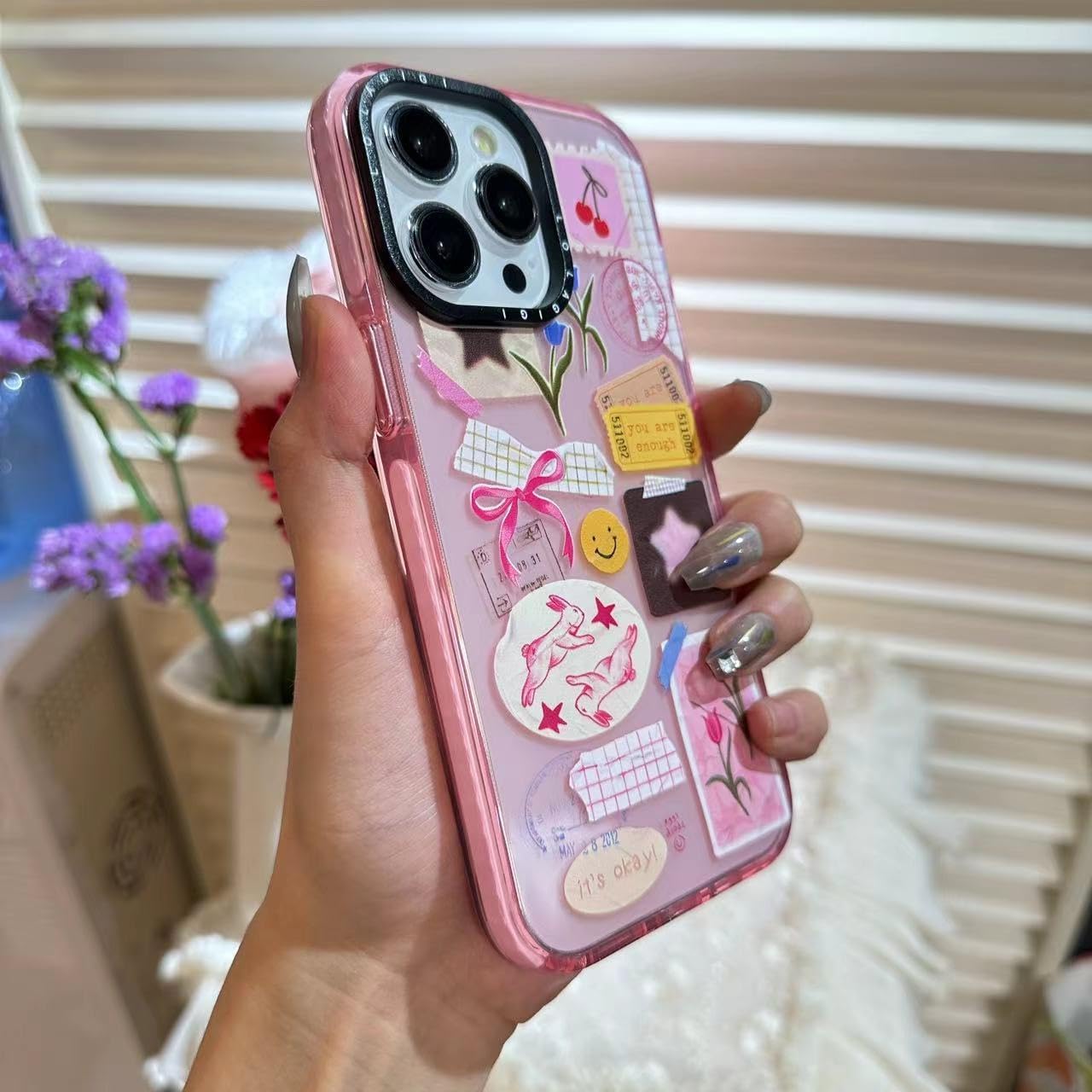 Case for iPhone 15 Plus, Cute Pink Art Collage Print Kawaii Design Girly Aesthetic Cartoon Pattern for Women Girls Teens Soft TPU Case,6.7" - Image 7