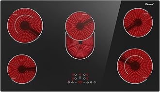 Electric Cooktop 36 Inch 5 Burners,220~240V,Built in Electric Stove Top,8400W Radiant Ceramic Cooktop with Hardwired,Touch Control,Child Lock,Dual-Ring Heating,Expandable Zones