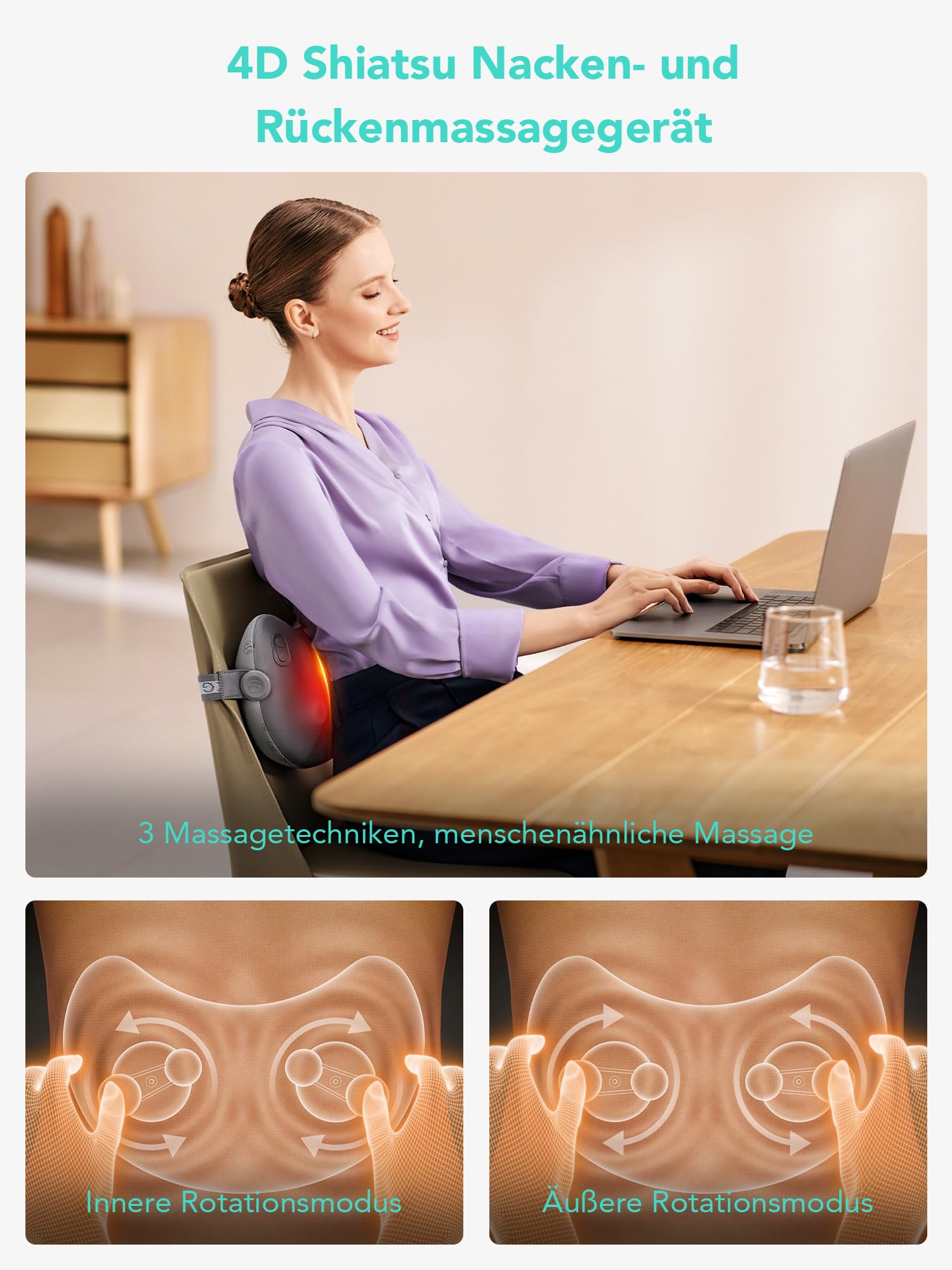 SKG Shiatsu Massagegerät, Massagekissen für Nacken Schulter Rücken kabelloses Rücken- und Nackenmassagegerät zur Schmerzlinderung von tiefem Gewebe, Geschenke für Mama Rrauen,T1-2 PRO